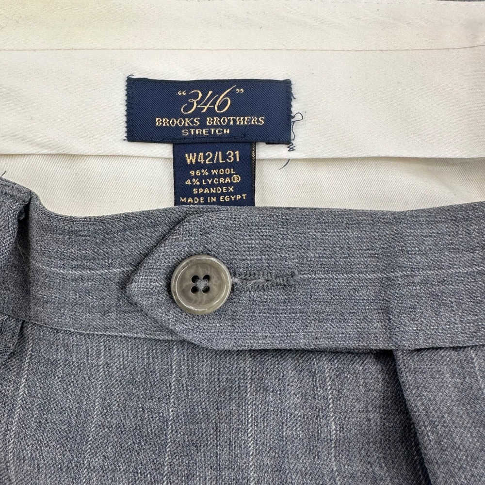 Brooks Brothers 346 WOOL Dress Pants Grey Pinstripe Wool Stretch  Men's 42x31 - Picture 6 of 9